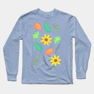 Autumn pattern with leaves and sunflowers Long Sleeve T-Shirt